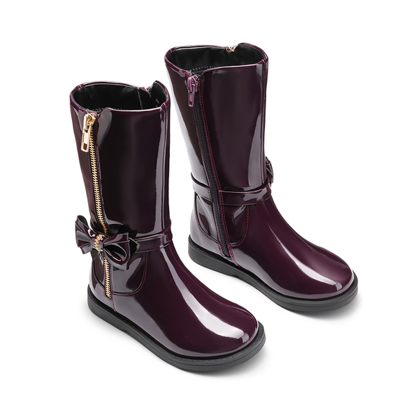 Bowknot Side Zipper Kids Riding Boots - RED WINE PAT - 4